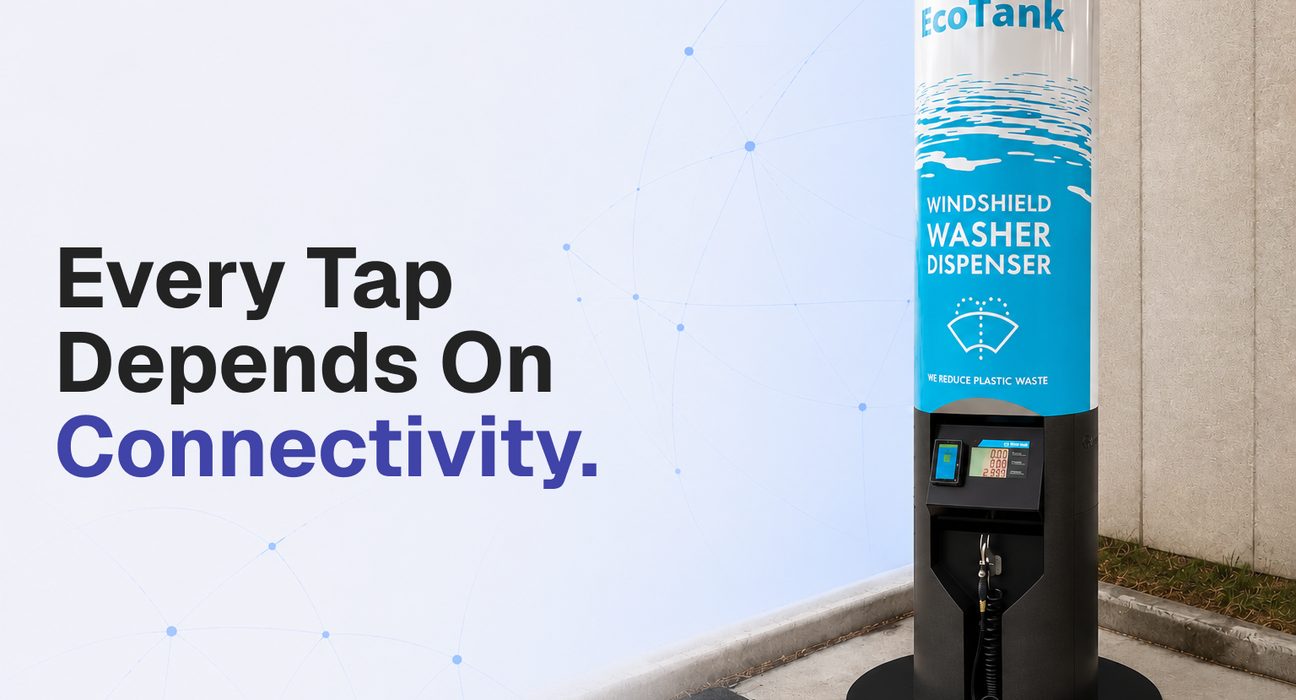 EcoTank Canada self-serve windshield washer fluid dispenser connected via NuvoLinQ