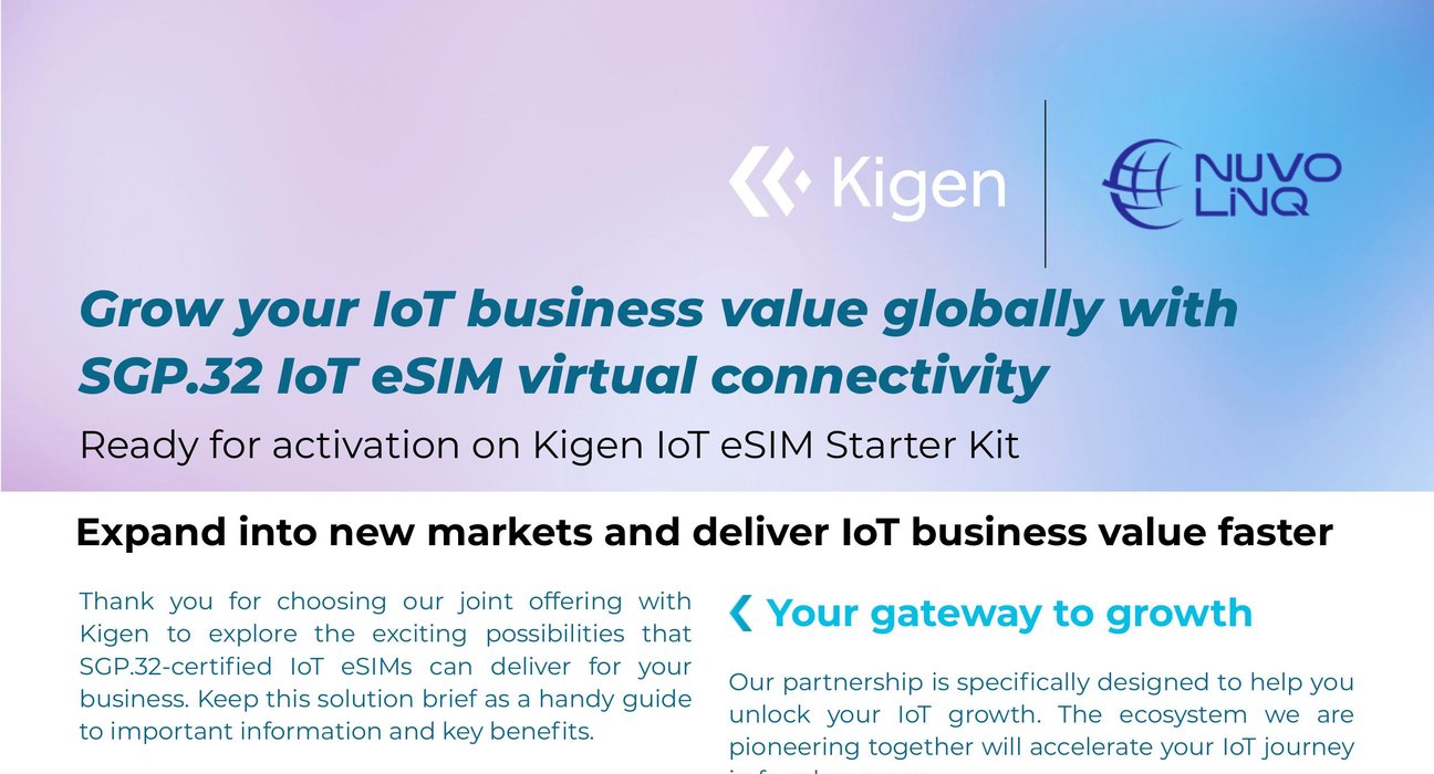 Kigen and NuvoLinQ joint solution brief on SGP.32 IoT eSIM Starter Kit activation