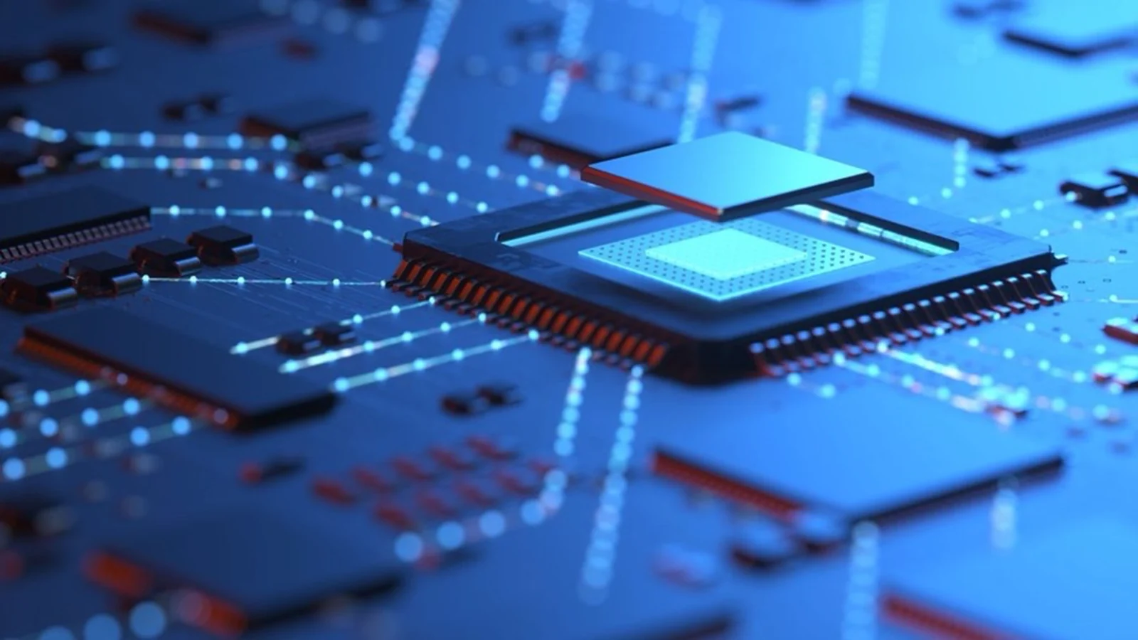 Close-up of a microchip on a circuit board